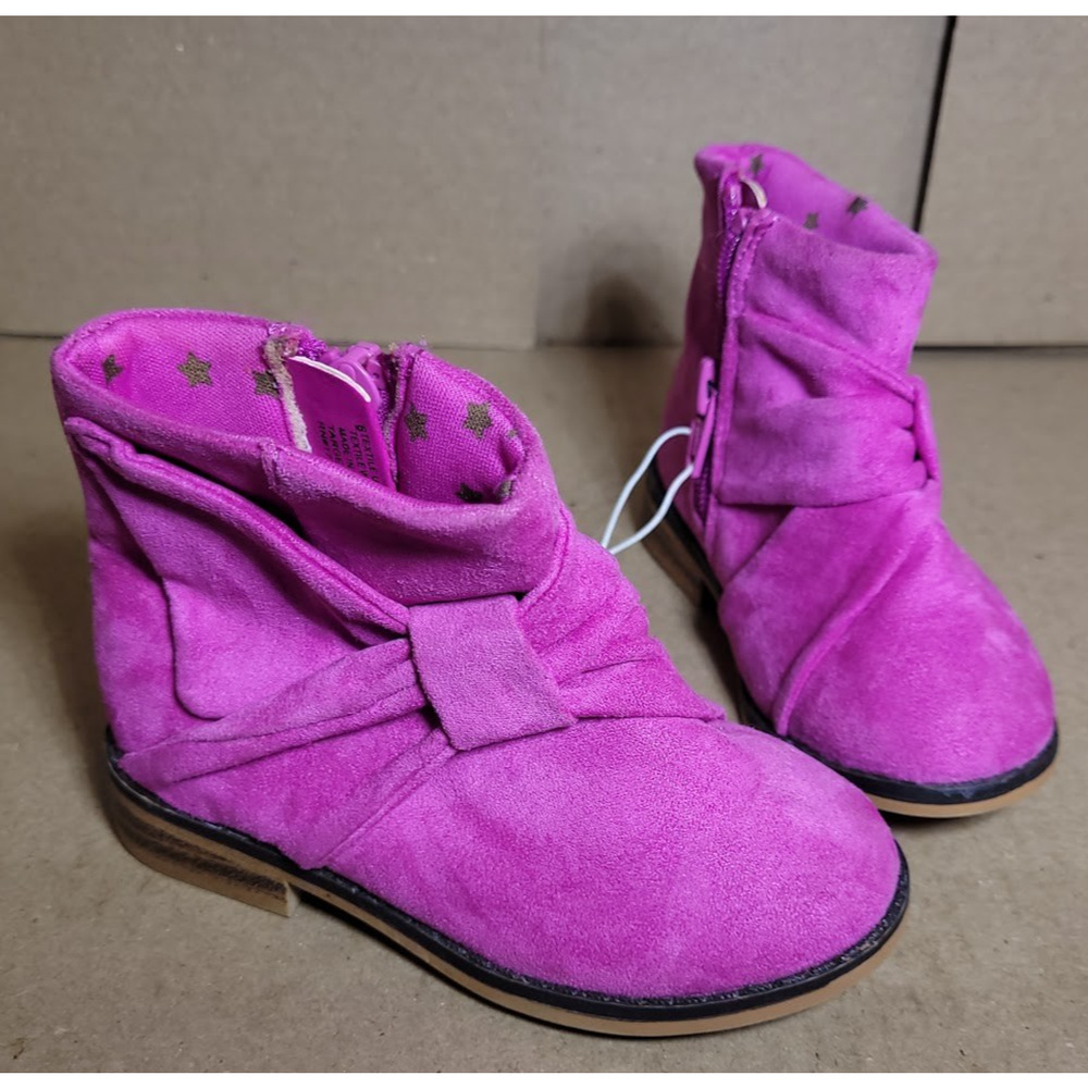 size 6 TODDLER GIRLS CAT & JACK WRAP BOW DESIGN SIDE-ZIP ANKLE BOOTIES, purple